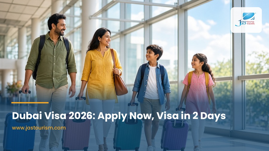 Indian family at the airport travelling to Dubai with JAS Tours and Travels