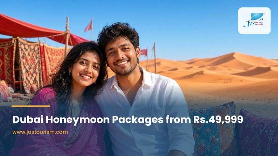 Indian couple on a Dubai honeymoon desert camp with JAS Tours and Travels